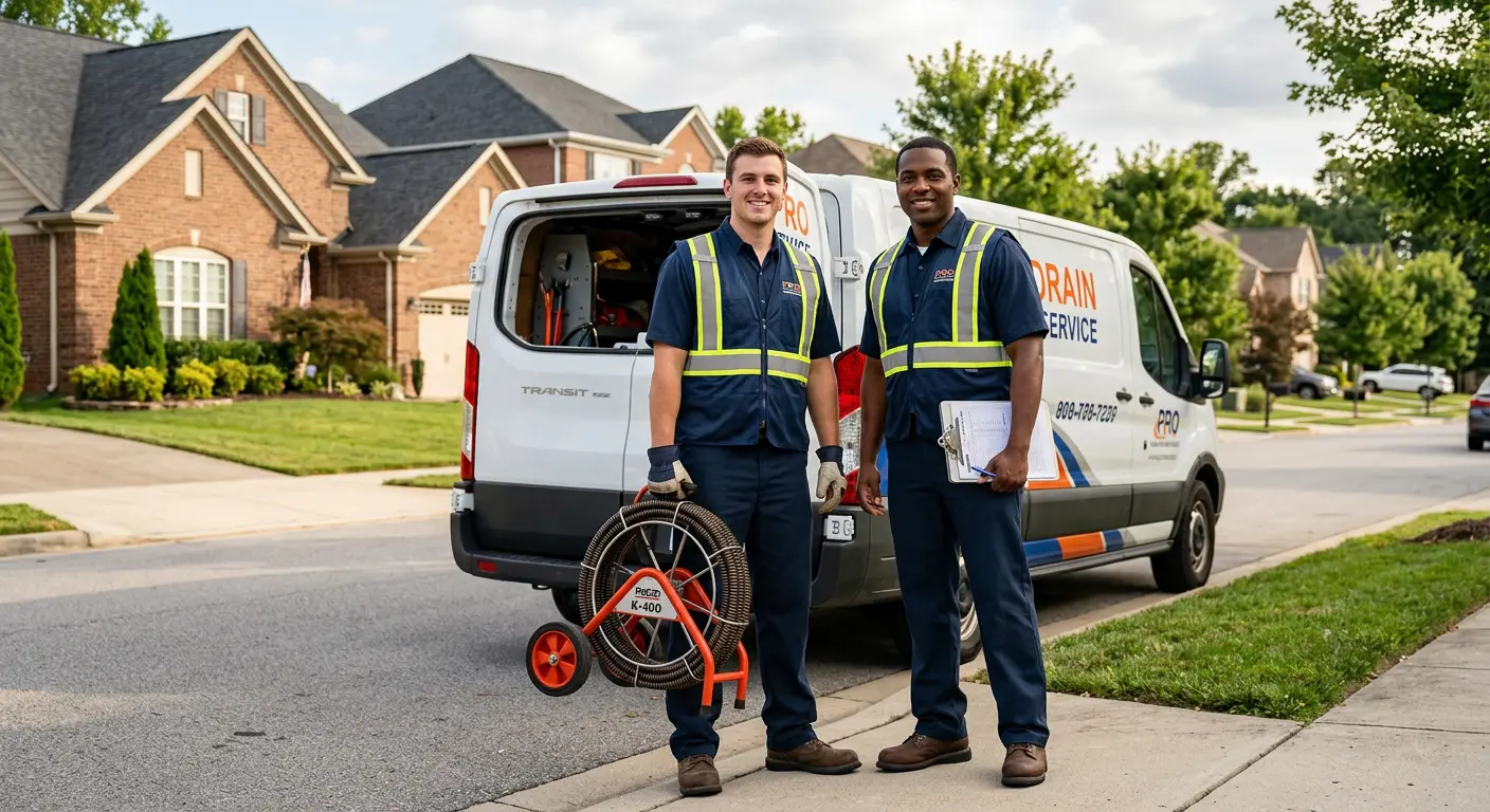 Sewer and drain service team with equipment ready for work in Fridley